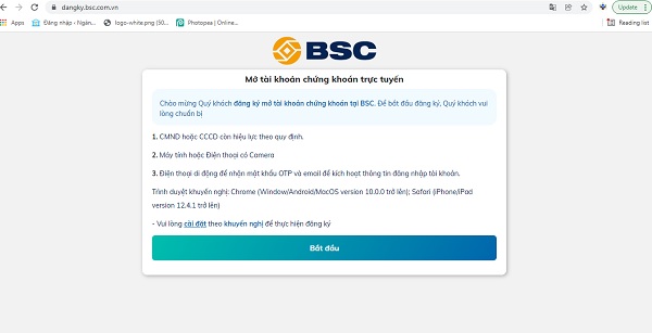 Truy cập vào đường link chính thức của BSC để đăng ký